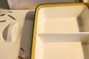 A vintage Denby Greenwheat Divieded oblong lidded serving dish.