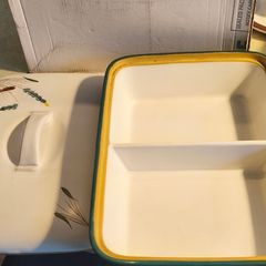 A vintage Denby Greenwheat Divieded oblong lidded serving dish.