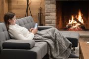 DARK GREY fabric Sofa Bed with Chaise and Cushions