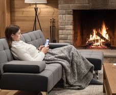 DARK GREY fabric Sofa Bed with Chaise and Cushions