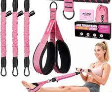 Upgraded Multifunction Pedal Resistance Band with Handle, 3 Tube Adjustable Resistance Bands for Abdomen, Waist, Arm, Core/ABS, Leg Workout - Sit Up Exercise Equipment for Women