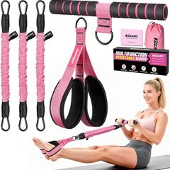 Upgraded Multifunction Pedal Resistance Band with Handle, 3 Tube Adjustable Resistance Bands for Abdomen, Waist, Arm, Core/ABS, Leg Workout - Sit Up Exercise Equipment for Women