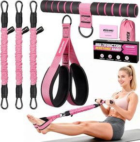Upgraded Multifunction Pedal Resistance Band with Handle, 3 Tube Adjustable Resistance Bands for Abdomen, Waist, Arm, Core/ABS, Leg Workout - Sit Up Exercise Equipment for Women