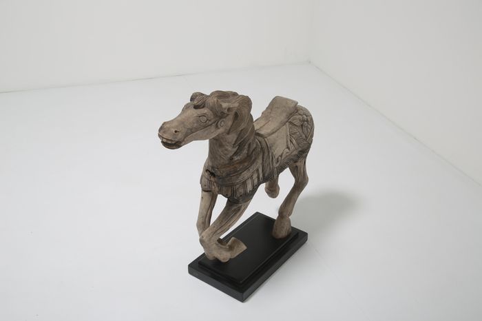 19th Century Antique Carved Wood Carnival Carousel Horse on Plinth