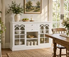 White Sideboard Cabinet with Glass Doors