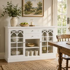 White Sideboard Cabinet with Glass Doors