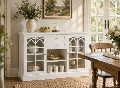 White Sideboard Cabinet with Glass Doors