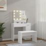 Dressing Table Set with LED High Gloss White Engineered Wood Image 2