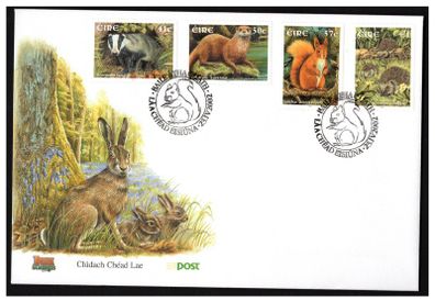 2002 Ireland Irish Animals featuring Badger, Otter, Red Squirrel & Hedgehog Stamps An Post First Day Cover (FDC)
