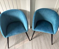 2 Blue Velvet Accent Chairs