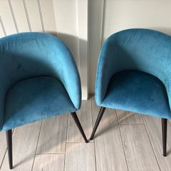 2 Blue Velvet Accent Chairs