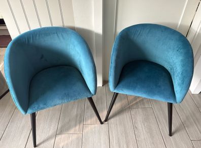 2 Blue Velvet Accent Chairs