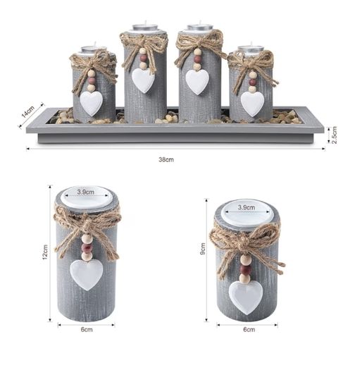 Set of 4 with Wodden Tray, Tealight Holders Candlestick Holder, Table Centerpiece Home Decor Living Room Bedroom Decoration Mum Gift Birthday Wedding Christmas Party Ornaments