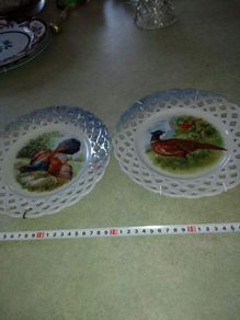 Set of 2 lattice pheasant wall plate.