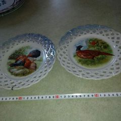 Set of 2 lattice pheasant wall plate.