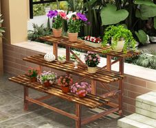 Large 3 Tier Stair Style Wood Plant Stand Patio Rack Outdoor/Indoor Garden Shelf