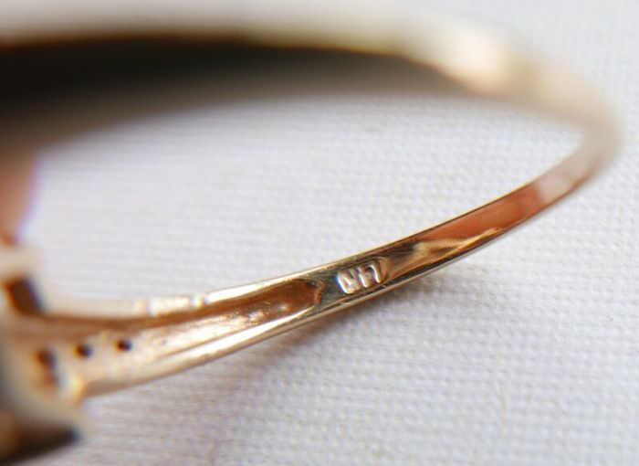 Vintage Solid 14k Gold Aquamarines And Diamonds Ring Size O - 3,35g