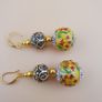 Afghani Handcrafted Yellow Colorful Enamel & Sparkling Brass Beaded Drop Earrings Vintage Ethnic Image 3