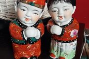 Vintage Chinese Oriental Hand Painted "Lucky Children" Ceramic Dolls - Pair