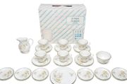 Marlborough 21 Piece Tea Service - English Bone China - Floral Gold Rim - Boxed - 6 Trios