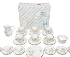 Marlborough 21 Piece Tea Service - English Bone China - Floral Gold Rim - Boxed - 6 Trios
