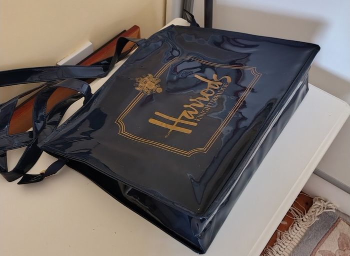 Harrods Tote Bag.  Dark blue PVC with zipped top