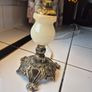 Vintage Midcentury Small marble Table lamp with cloth shade Image 5