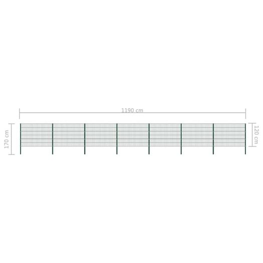 Fence Panel with Posts Iron 11.9x1.2 m Green