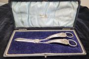 Antique Victorian Walker &amp; Hall Grape Scissors - Sheffield Plated - Cased 1893