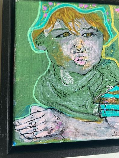 Framed Original Abstract Portrait of Baby Boy Toddler  Original Irish Art