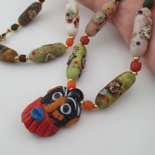 Antique Venetian Style Old Face Glass Beads & Old Face Glass Beads Necklace