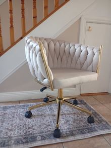 Beige Velvet and Gold Office Chair
