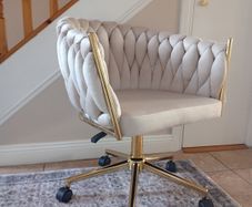 Beige Velvet and Gold Office Chair