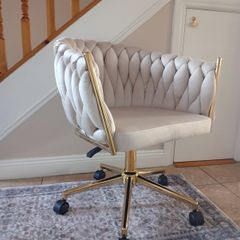 Beige Velvet and Gold Office Chair