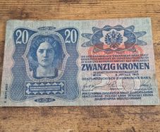 Austria-Hungary, 20 Kronen banknote, 2 January 1913, circulated, with overprint - free standard postage