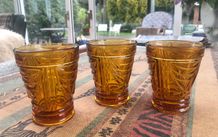 Vintage Sowerby Amber Glass Tumblers Glasses