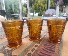Vintage Sowerby Amber Glass Tumblers Glasses