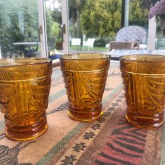 Vintage Sowerby Amber Glass Tumblers Glasses