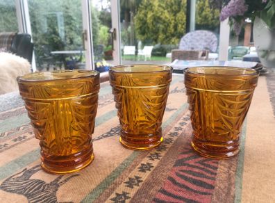Vintage Sowerby Amber Glass Tumblers Glasses