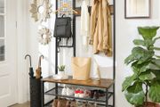 New XXL Metal Hall Tree Coat Rack with Shoe Bench + Grid Wall - FREE P&amp;P