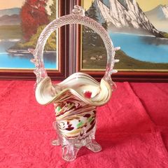 10.75 Inches Tall Murano Millefiori Art Glass Basket