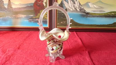 10.75 Inches Tall Murano Millefiori Art Glass Basket