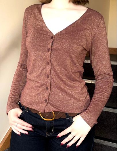 Sparkly Rose Gold Long Sleeve Button-Up Top