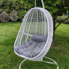 Hanging Egg Chair Rattan Style Cushion & Metal