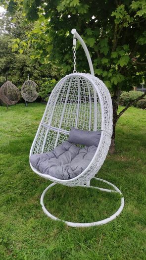 Hanging Egg Chair Rattan Style Cushion & Metal