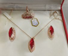 A Three-Piece Vintage Style 14K Gold Rolled Zircon Jewelry Set
