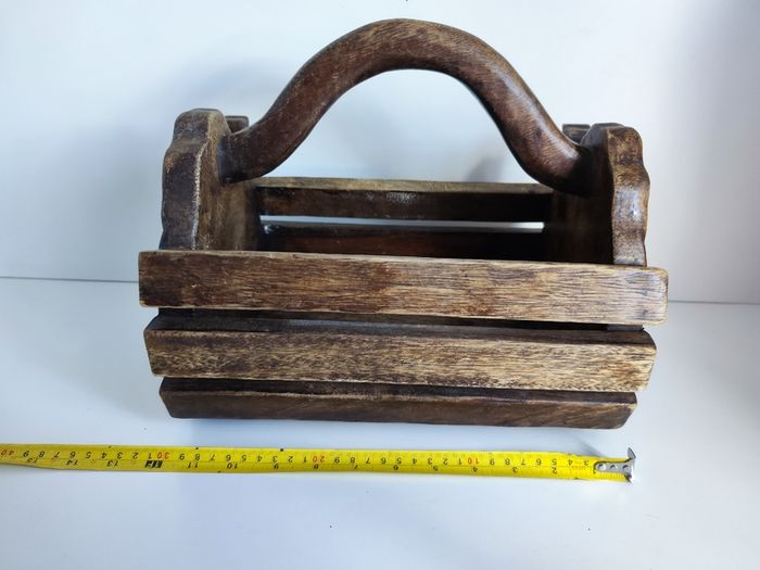 Vintage wooden box magazine holder Elephants relievo sculpture animals