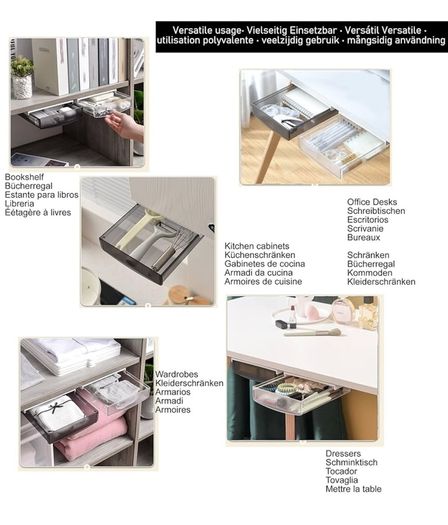 Brand New TUKA 2x 1.7L Under Desk Drawers 21x18x5.4cm, Self-Adhesive Drawers,