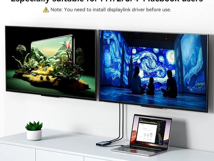 USB C to Dual HDMI DisplayLink Adapter, 4K@60Hz, 2 HDMI & 3 USB-A Ports, 100W PD Charging, USB C DisplayLink Docking Station for Mac M1/M2/M3/M4, Windows,USB A/C to Dual Monitor Adapter