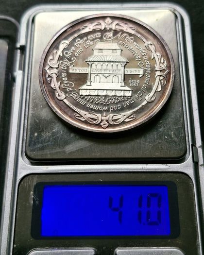 United Kingdom 1967 Medal - William Shakespeare BCS 6 Britannia Commemorative Society (41 Grams .999 Silver)